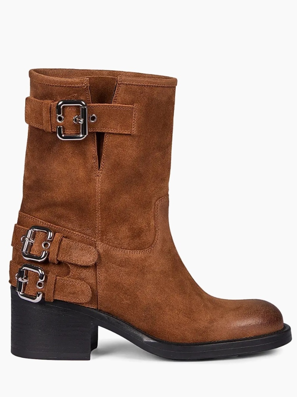 Chloe Dakota Brown Suede Biker Boots with Silver Buckles NWT Size 36 FR